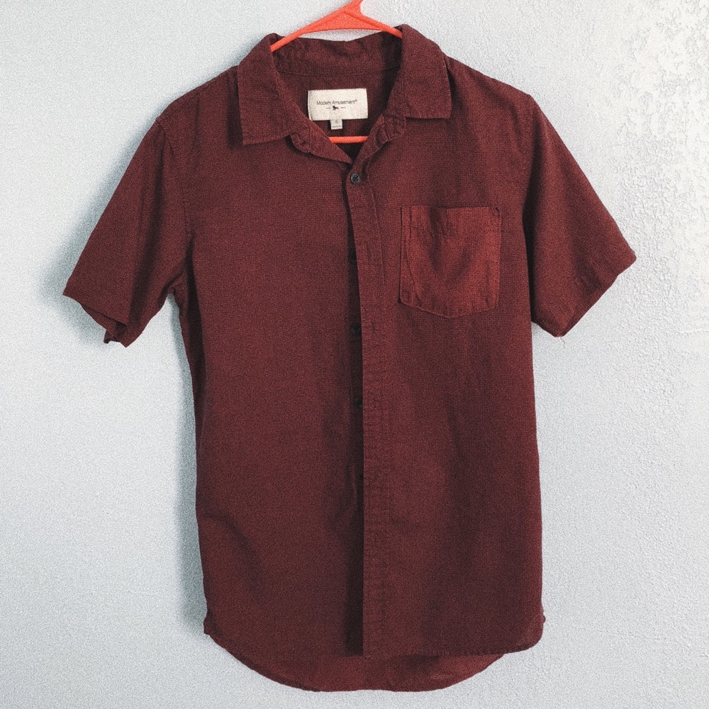 Modern Amusement Maroon Button Up